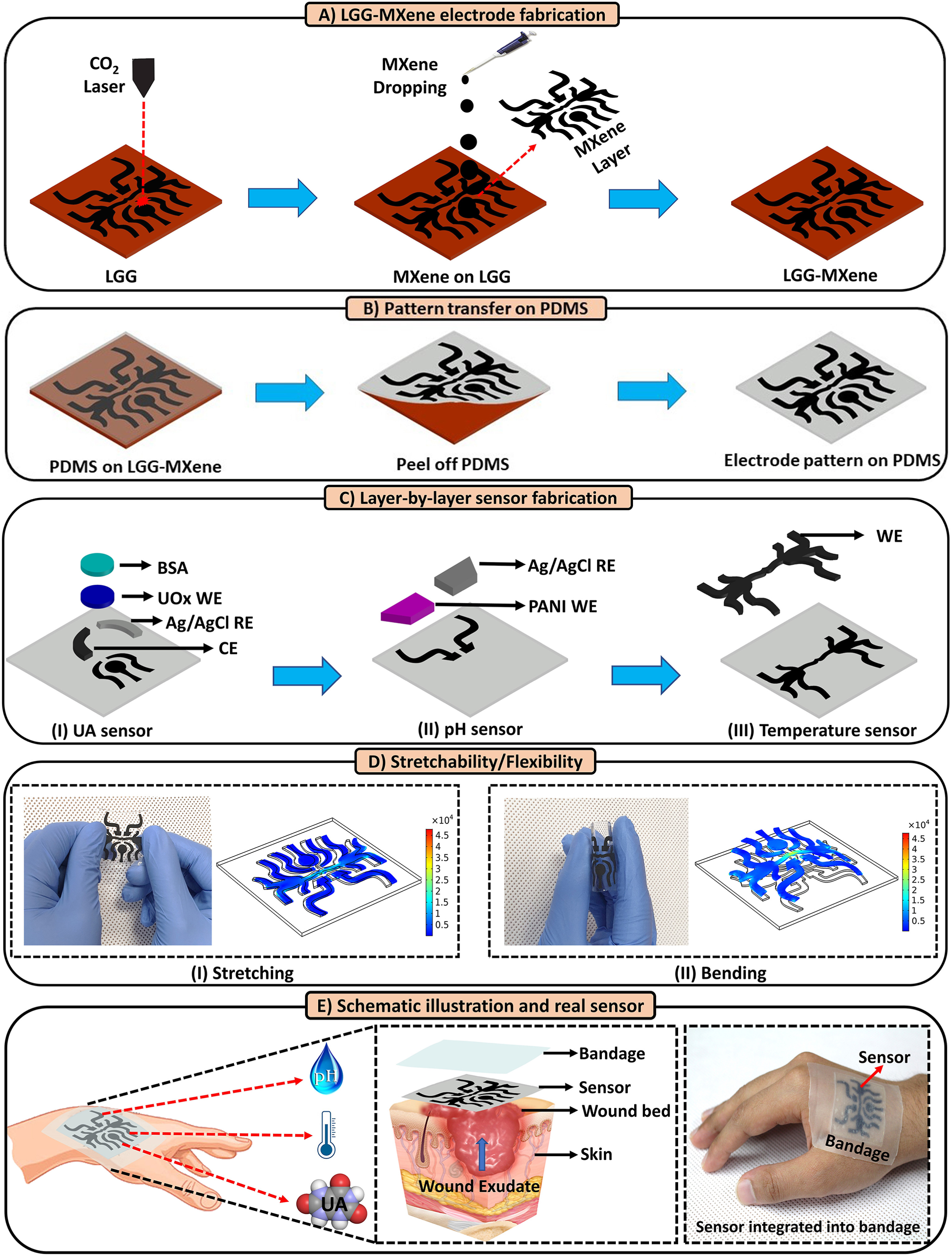 Smart bandage with integrated multifunctional sensors based on MXene-functionalized porous graphene scaffold for chronic wound care management